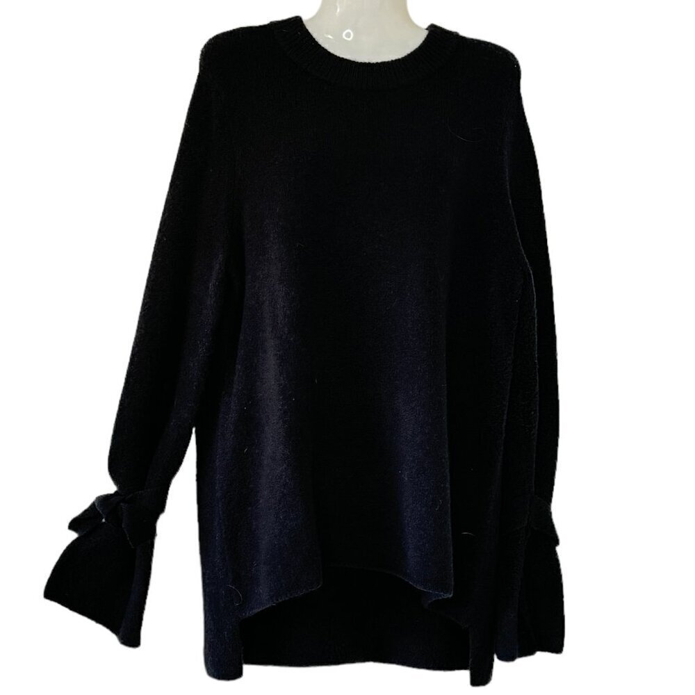 ANTONIO MELANI Alpaca Blend Sweater Black Long Sleeve Ties at Cuff Women Artsy S